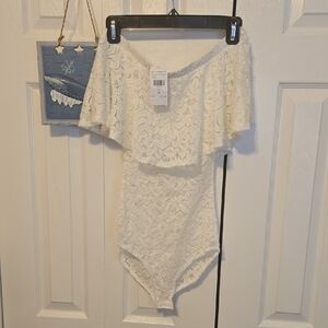 Fashion Nova White Lace Off-Shoulder Bodysuit